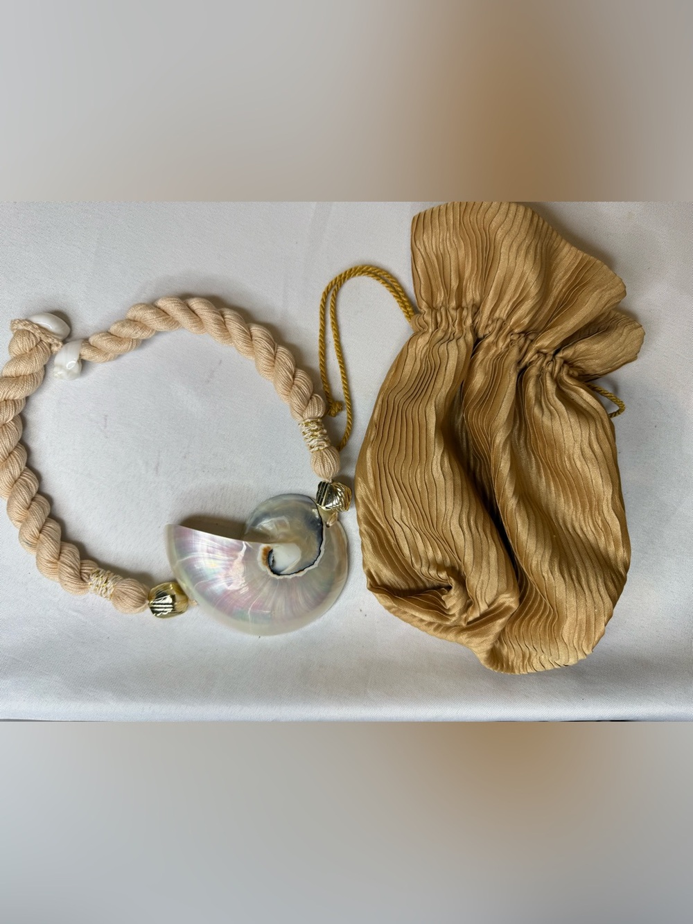 Vintage Nautilus Shell Rope Necklace with #Shell & Gold Bead Accents #Statement